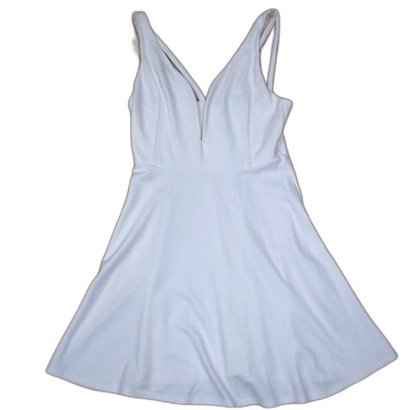 HeartBeeps White Fit & Flare Mini Dress Medium Low Cut Sleeveless Zip Back - Picture 2 of 14